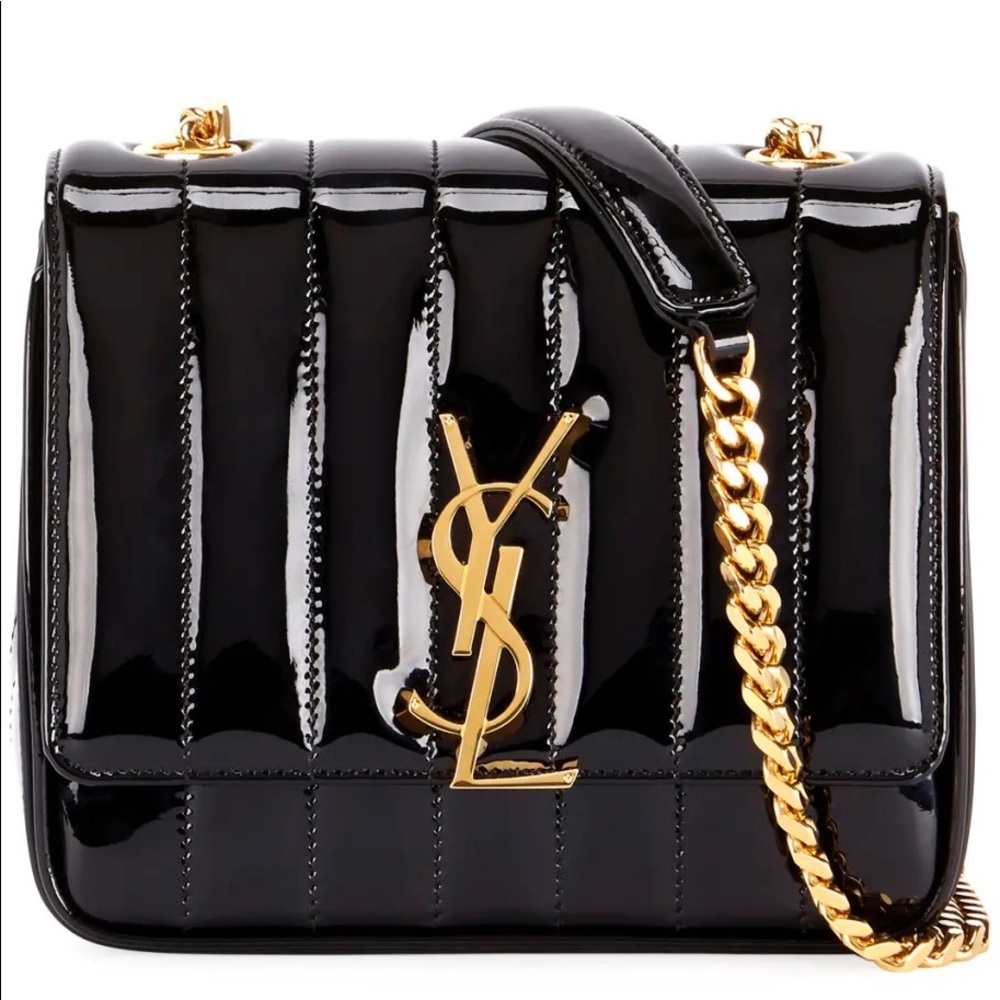 Saint Laurent Vicky Chain Quilted Patent Leather Crossbody